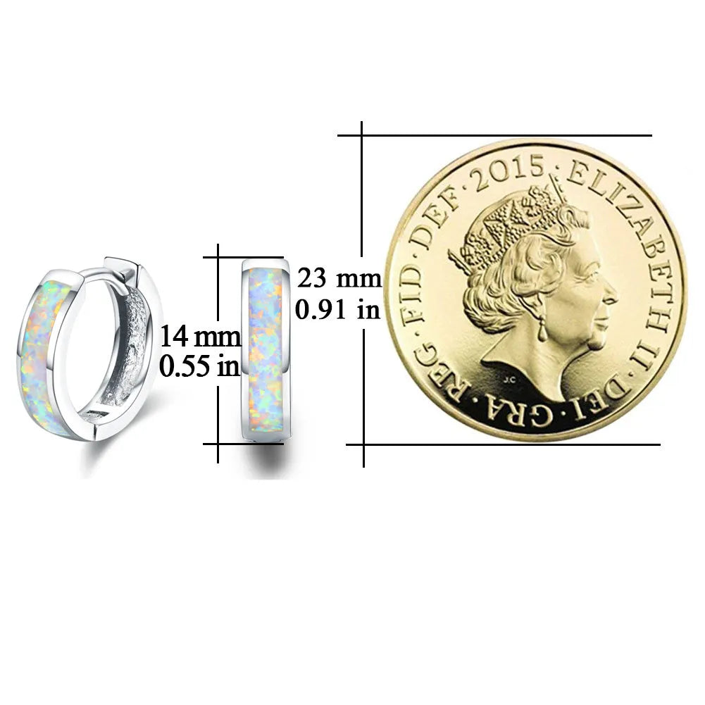 Hinged hug opal earrings in 925 sterling silver white gold plated hoops with opal shimmer