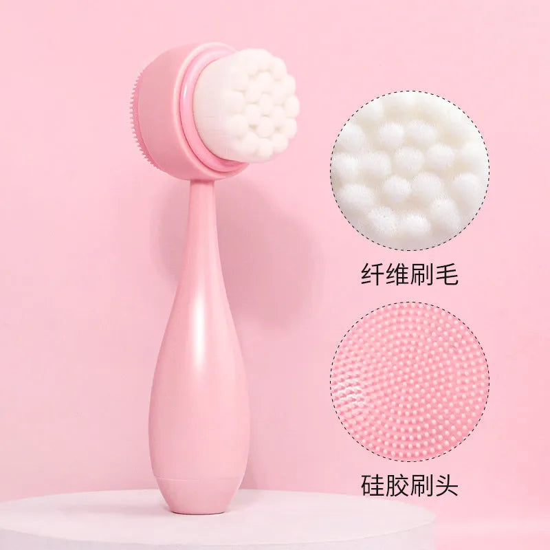 Facial brush set with coral fleece hair band, plastic handle brush, and facial wash suit in purple, grey, pink or white colour options