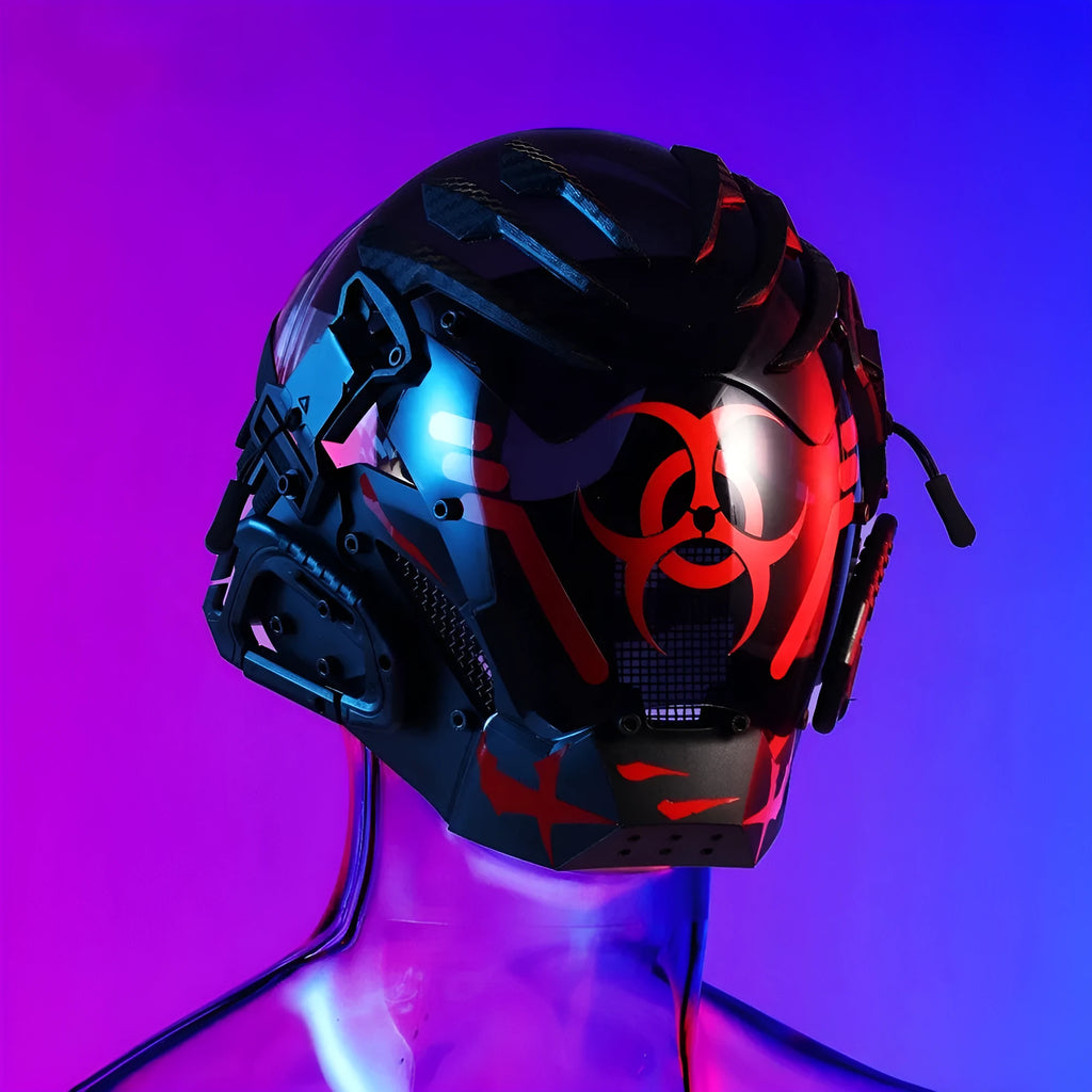 Black full face bioweapon helmet mask for cyberpunk costume parties and events