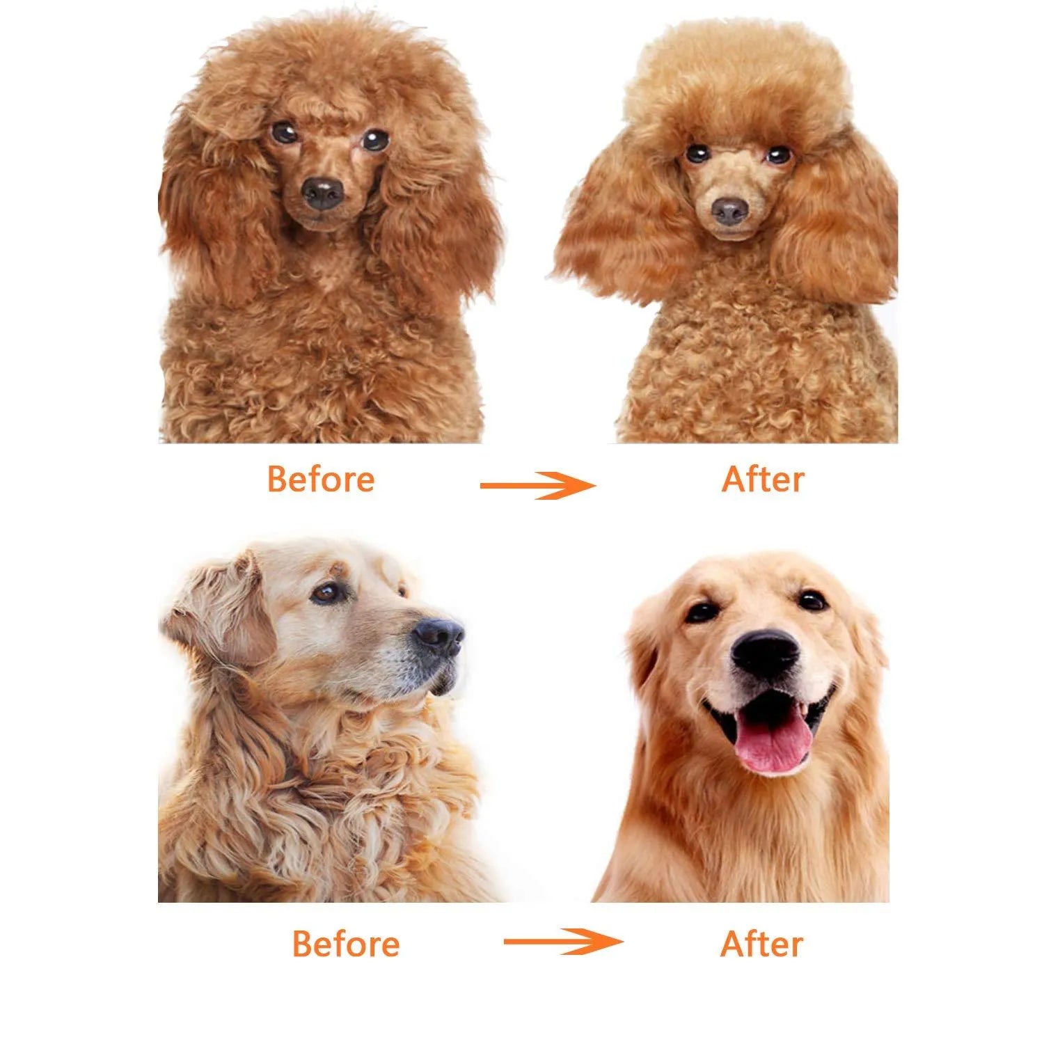 Red handled pet grooming comb with dual-length stainless steel teeth for dematting dogs and cats.