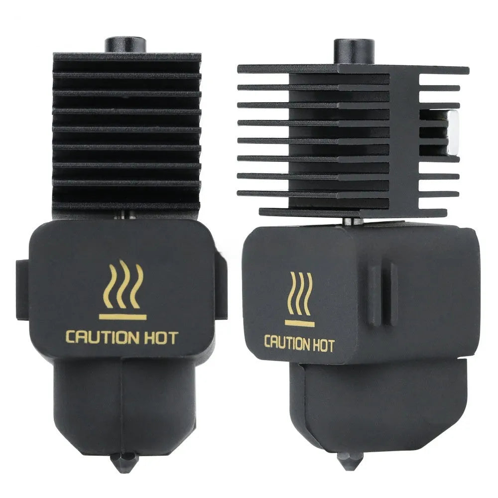 Bambu Lab A1 Mini hot end assembly with hardened steel nozzle and black silicone sock