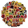 Pack of 50 bright PVC waterproof warning stickers for helmets and skateboards.