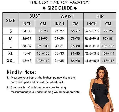 Black one-piece swimsuit with cut-out design and ruffled straps for swimming