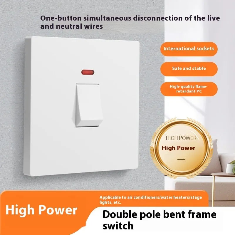 High current water heater switch with light panel in gold, gray, or white finish