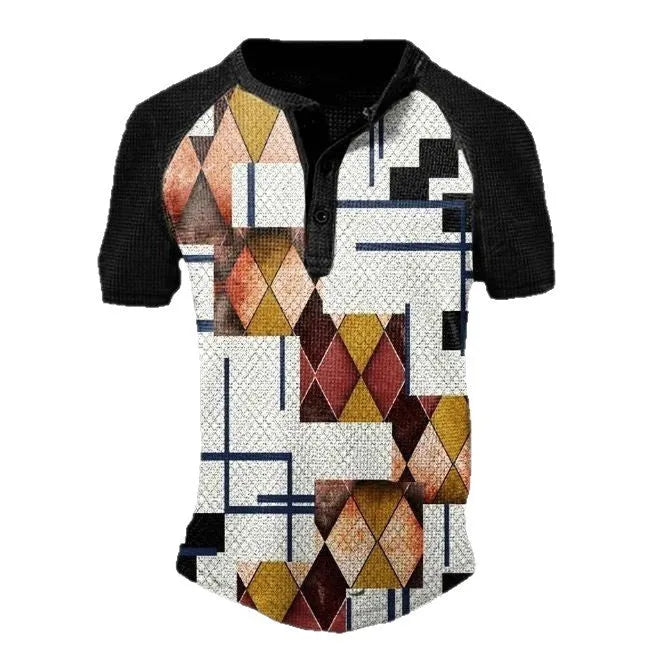 Men's short sleeve polo shirt in bird eye cloth with lapel button design for summer sports wear
