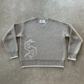 Grey jacquard knitwear coat with loose fit and long sleeves