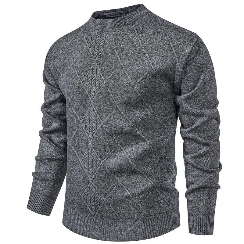 Fleece-lined thick round neck knitted undershirt for men in winter casual straight fit synthetic blend, five colour options