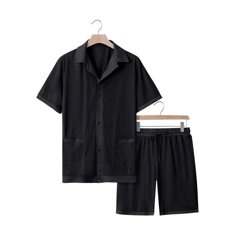 Beach Hawaii see-through cardigan and shorts suit in light grey for summer leisure wear