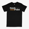 Black men's t-shirt with 3D digital printed text pattern, short sleeves and round neck