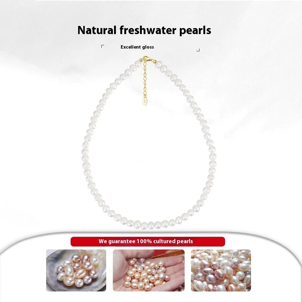 Women's adjustable freshwater pearl necklace with 925 sterling silver chain