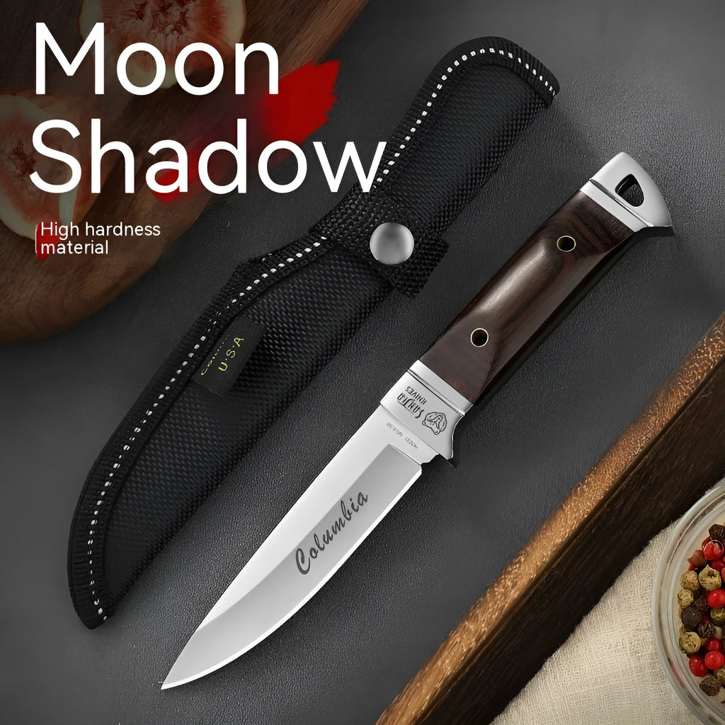 Stainless steel fixed blade camping knife with leather sheath national style design