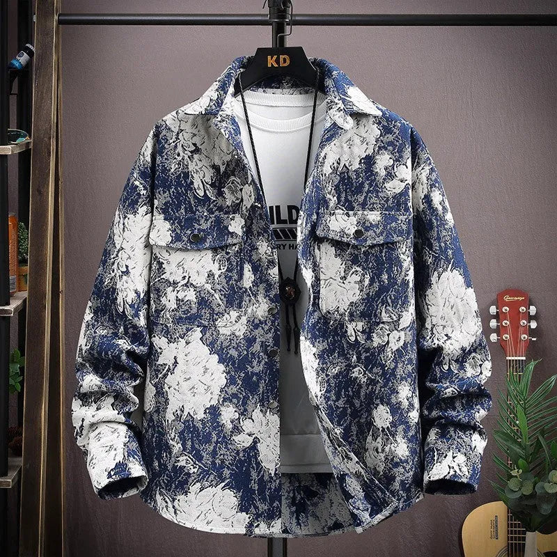 Personality casual lapel shirt coat in straight hem design with long sleeves