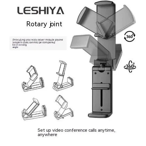 Foldable rotating phone holder in black, grey or green colours on a flat surface