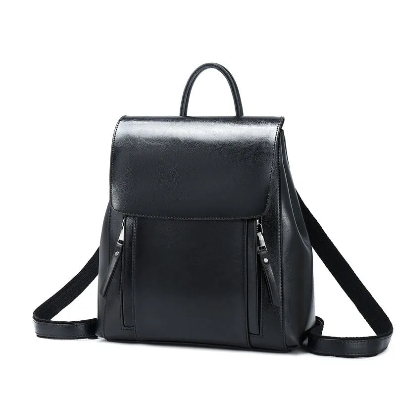 Genuine leather cowhide backpack large size European style with internal organisation pockets