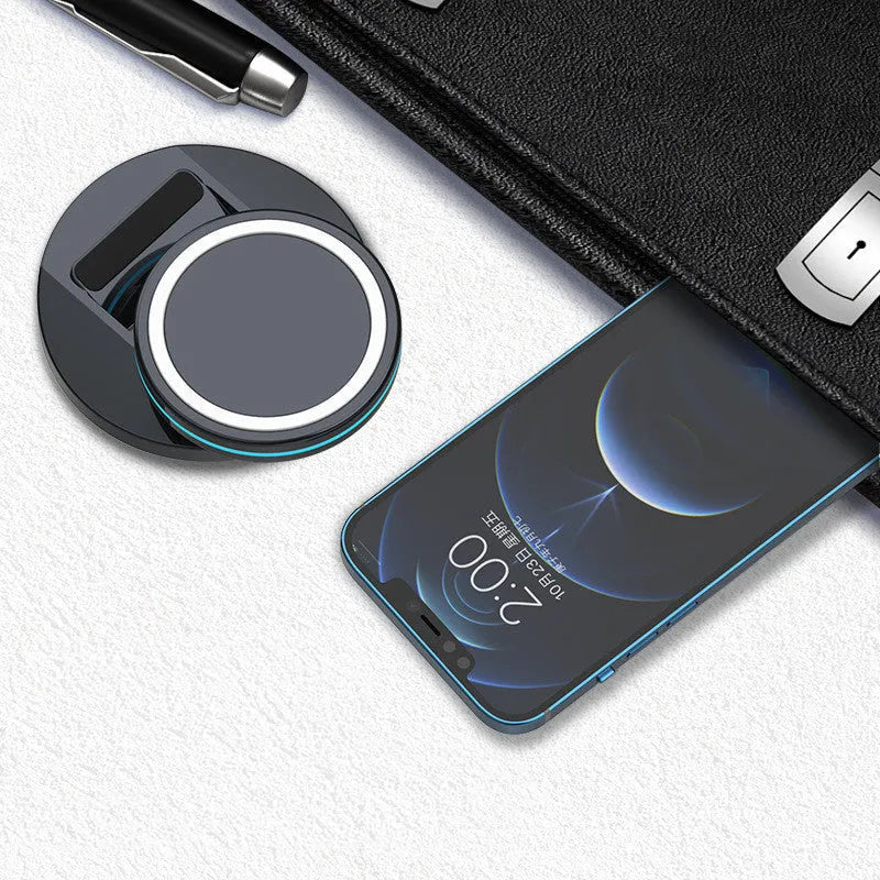 Folding wireless charging stand with magnetic MagSafe compatibility for iPhone 12 devices