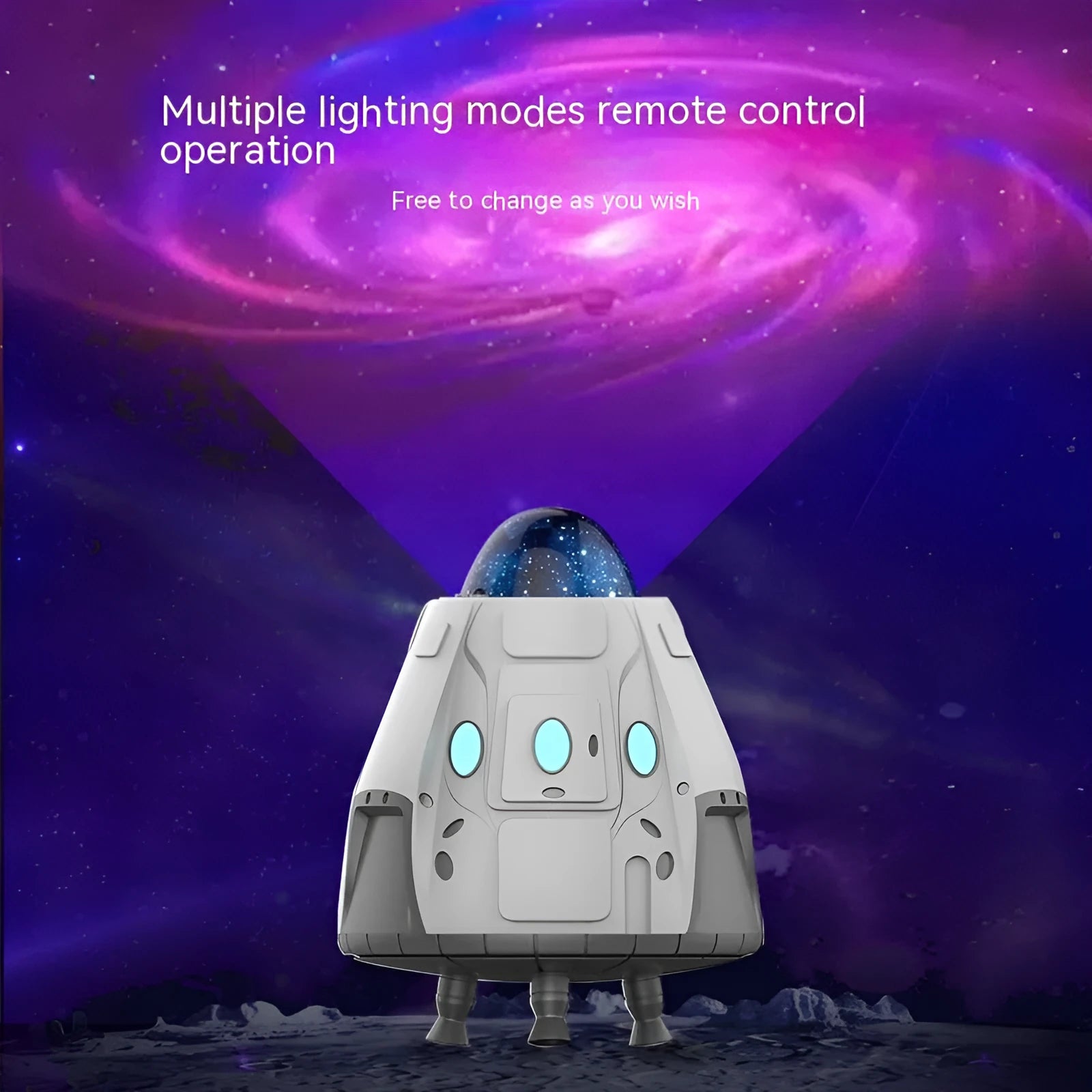 White space capsule Bluetooth ambience light projecting green northern lights on a dark wall.