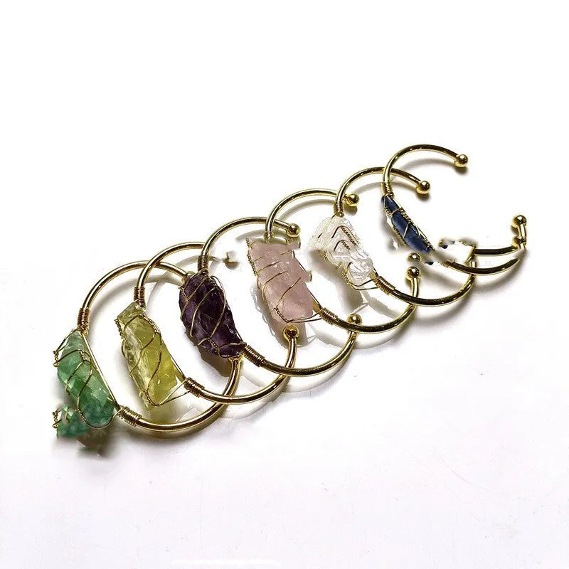 Geometric gold winding crystal rough stone bracelet with Bohemian styling