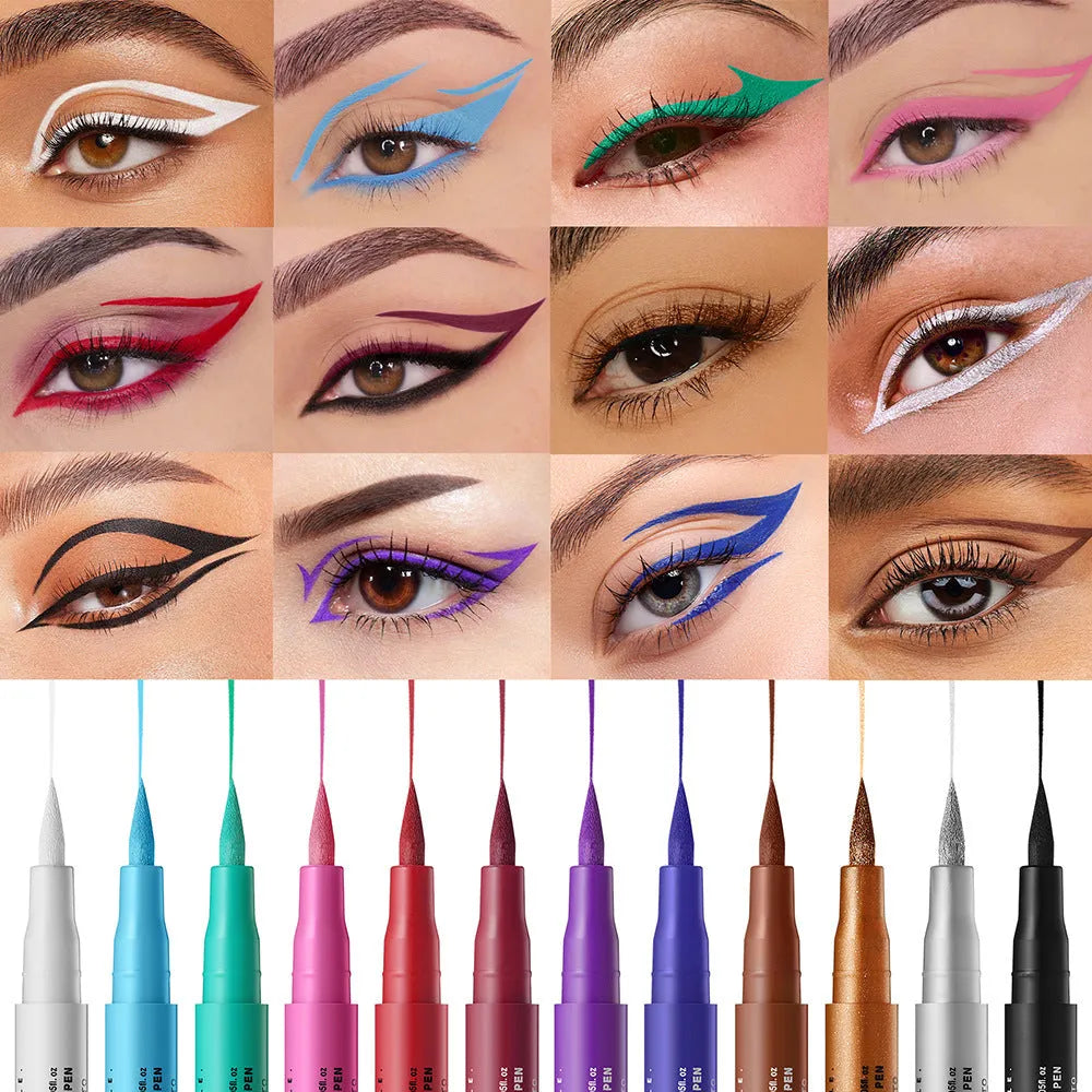 Matte anti-smudge liquid eyeliner in twelve colours including white gold purple brown blue iron grey 1.5ml