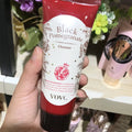 Pomegranate skincare set showing six products: cleanser, water, essence, milk, cream, and eye cream