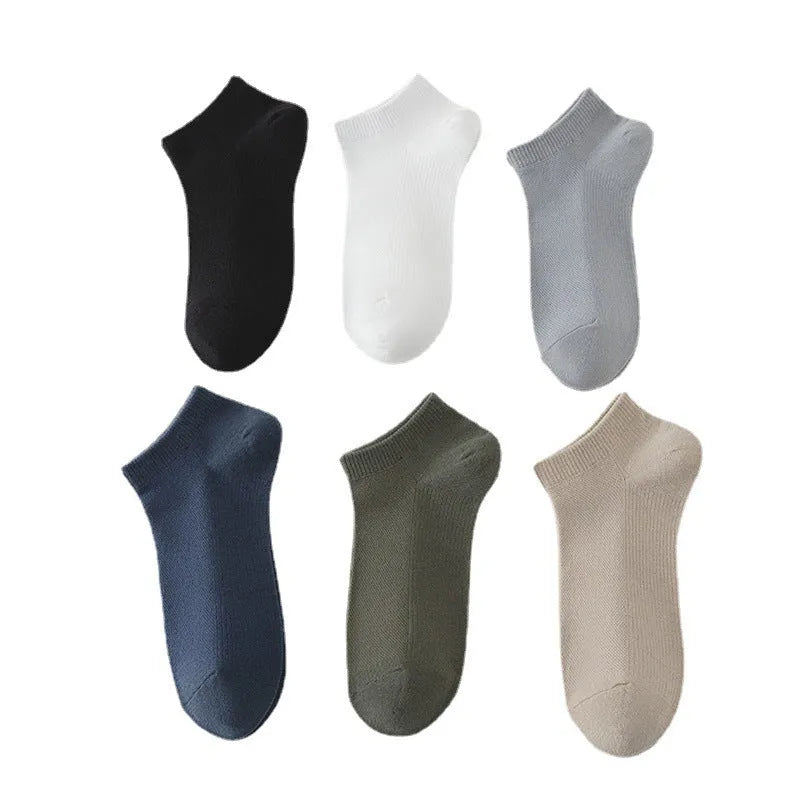 Solid colour low-cut polyester boat socks for men, shown in one of six available colours.