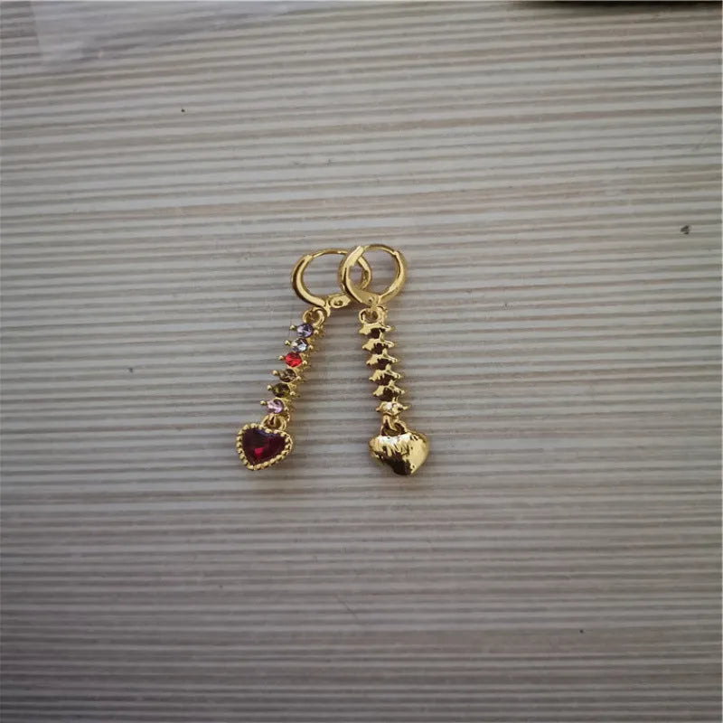 Women's heart-shaped fashion earrings in gold or silver electroplated alloy