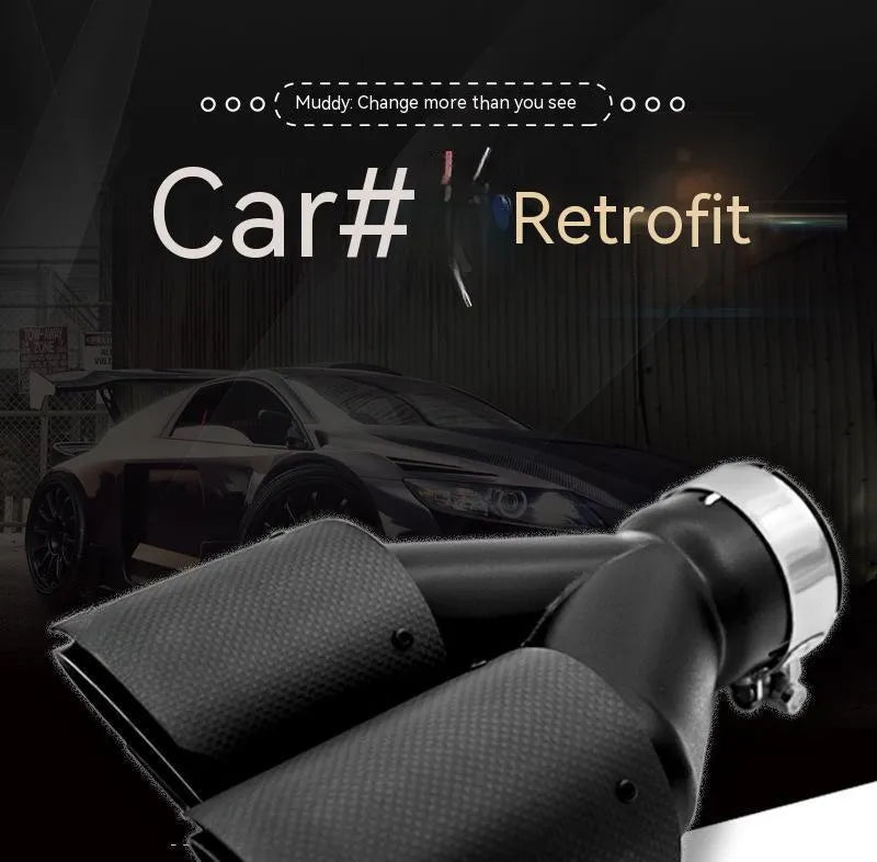 Black carbon fibre car exhaust pipe with double outlet design and 250mm tail nozzle