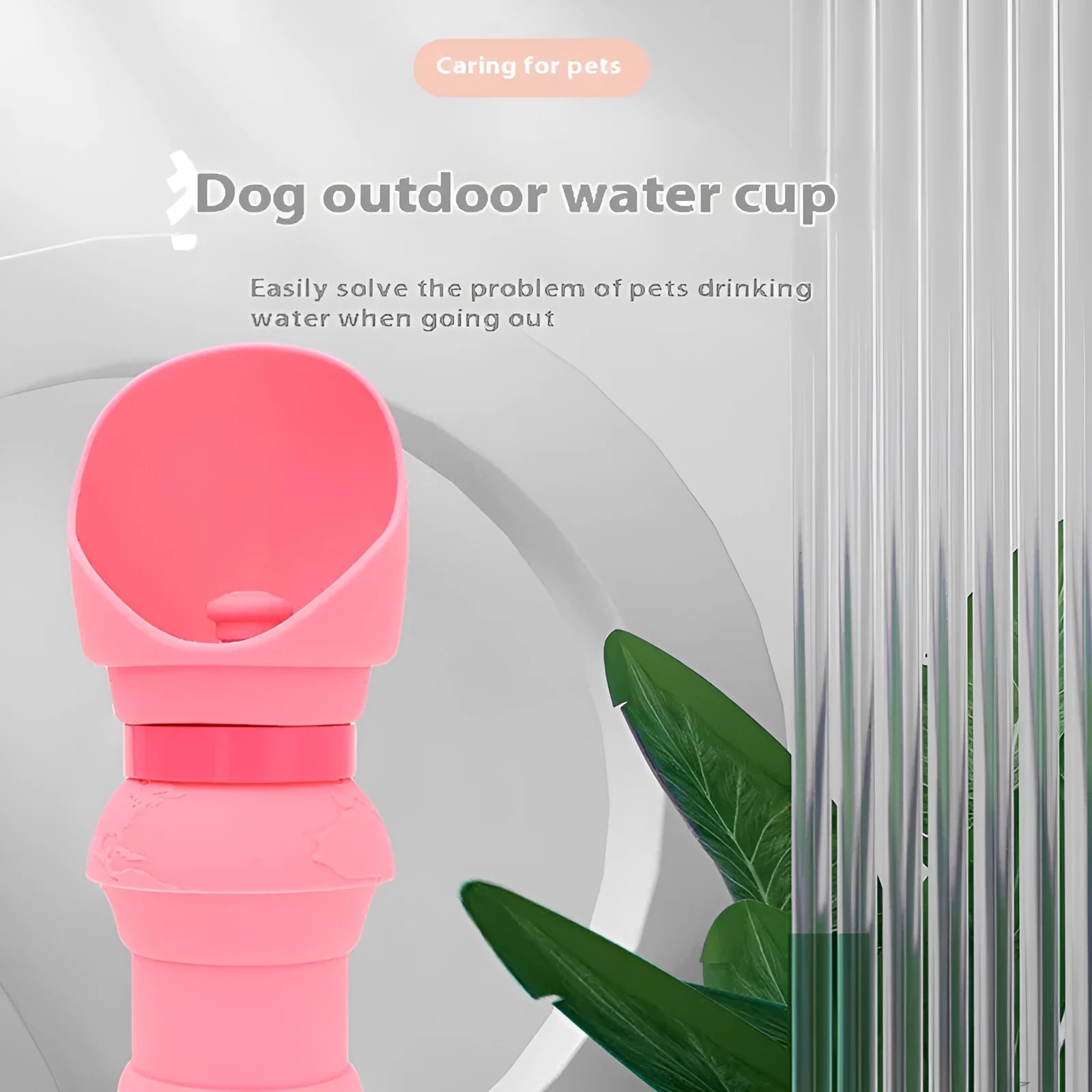 Collapsed and opened views of a silicone folding pet water cup with a lid, shown in a choice of colours.