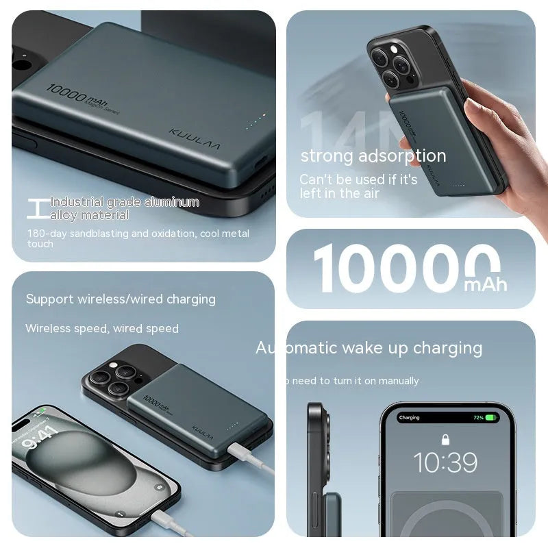 Portable power bank in alloy shell with 10000mAh capacity in dark night purple colour, slim 105x69x12mm size
