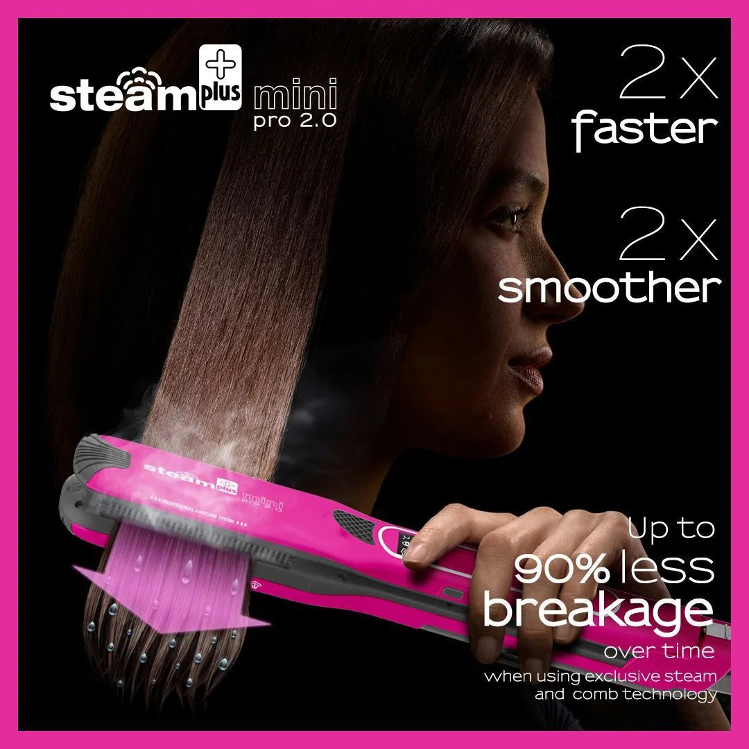 Mini steam splint spray hair straightener for curling and straightening in purple, rose red or champagne colour