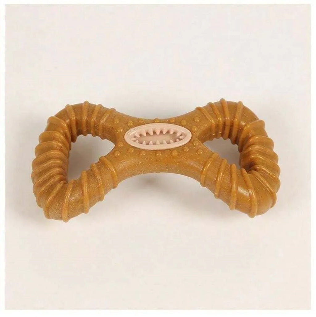 Dog chew bone toy showing 8shape and Y shape configurations for teeth cleaning and interactive play