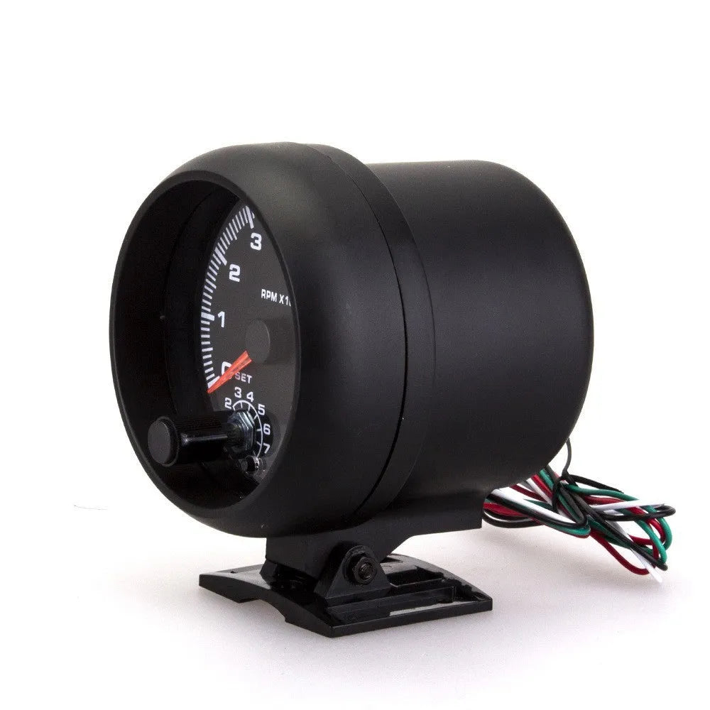 Black automotive tachometer with blue light pointer display for car engine speed measurement