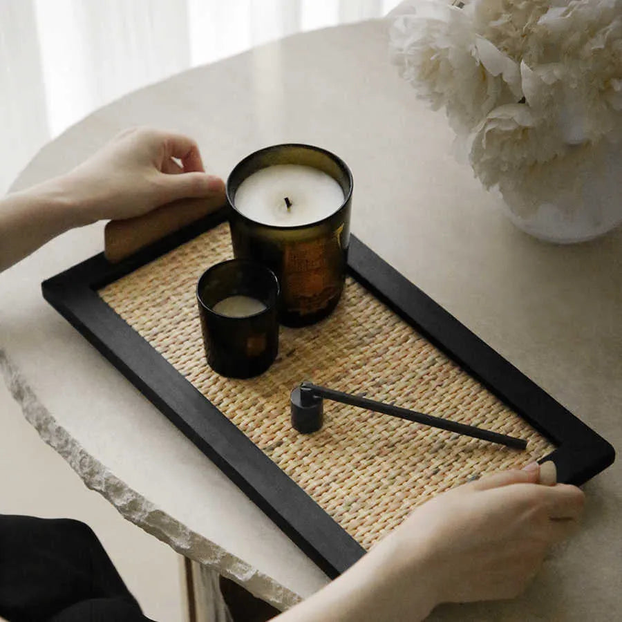 Pine wood dining tray with compartments shown in large and small size options.