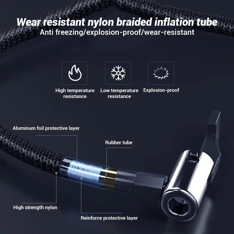 Wireless digital display tyre inflator pump with compact portable design and LED light
