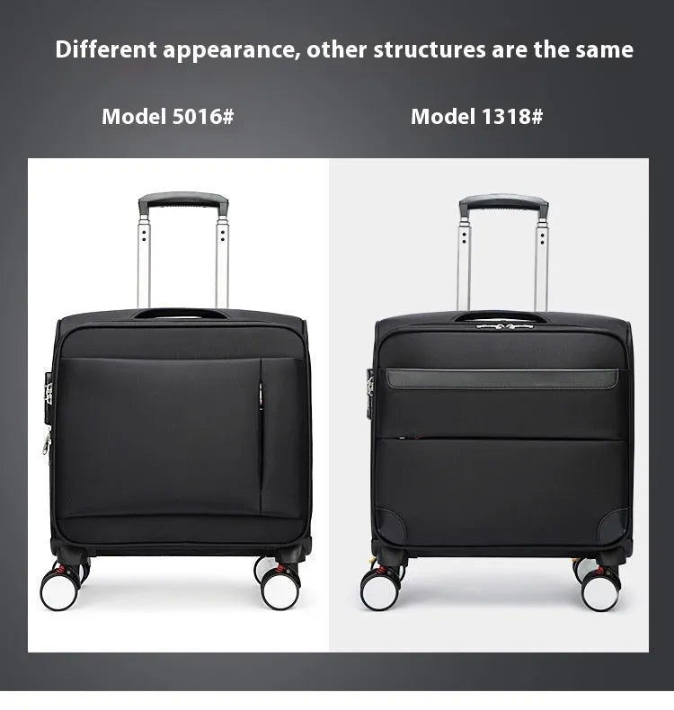 18 inch black Oxford cloth business luggage with pull handle and universal wheels