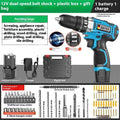 12V dual speed impact pistol drill electric screwdriver set in luxury packaging with plastic storage box