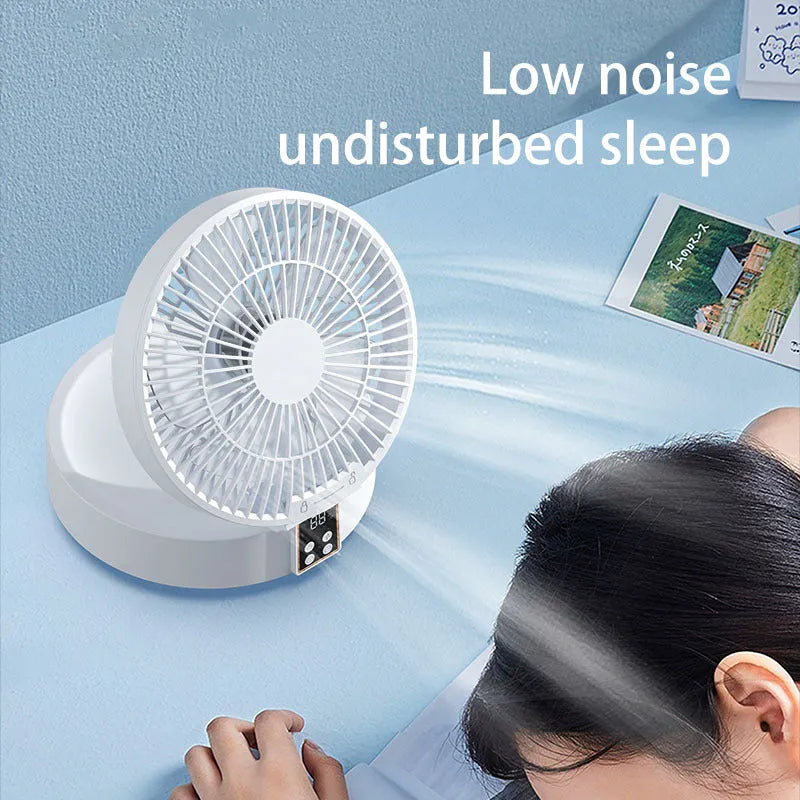 Portable rechargeable folding desk fan with remote control and night light in blue colour