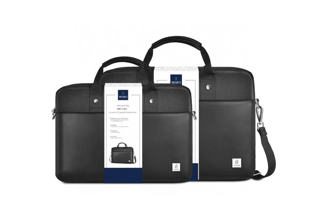 Black Oxford cloth laptop backpack showing multiple compartments and lock feature.