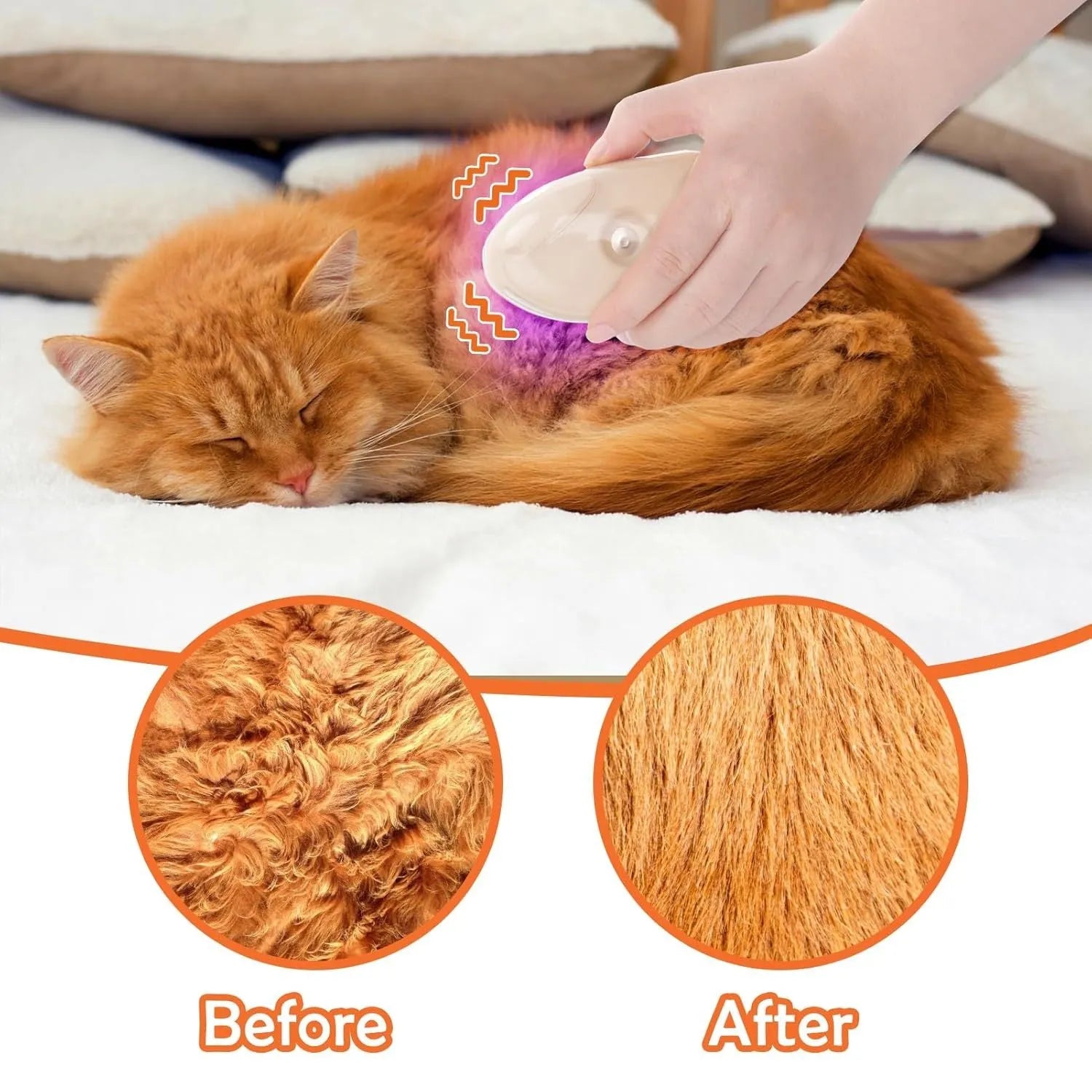 Yellow 4-in-1 cat steam brush with water spray, vibration massage, and ringworm detector light