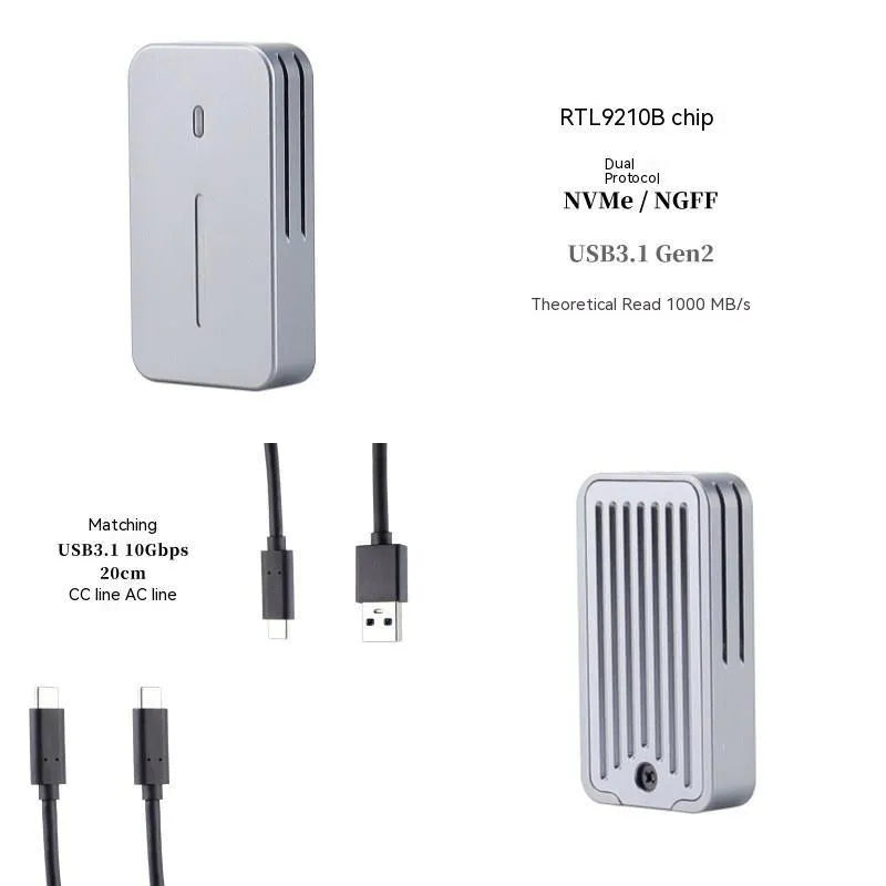 Aluminium alloy external SSD enclosure with USB-C port, compact rectangular design