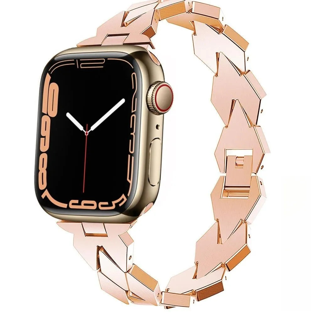 Metal chain steel band diamond strap for Apple Watch in silver colour on a white background