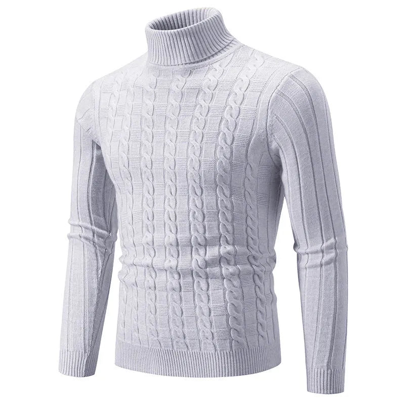 Men's slim twist turtleneck pullover sweater in chenille fabric showing colour options