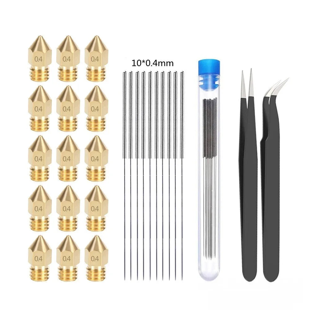 MK8 brass 3D printer nozzle and stainless steel cleaning pin kit for Ender 3