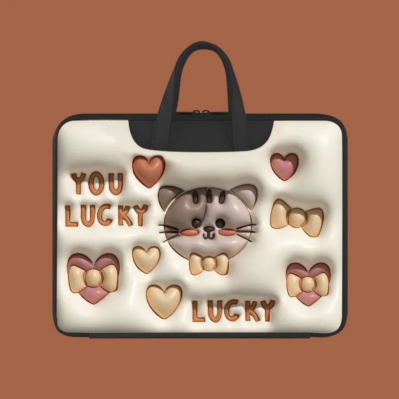 PU leather inflatable laptop bag with suitcase handle strap in a cute panda print design.
