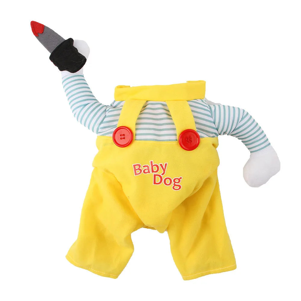 Yellow knife assassin themed cat clothing costume in B02405 colour available in S M L XL sizes