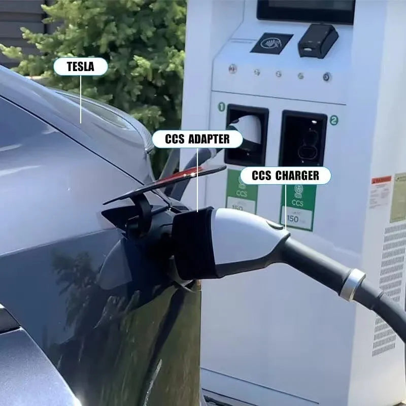 Black Tesla charging plug conversion adaptor with dustproof design and copper-silver pins