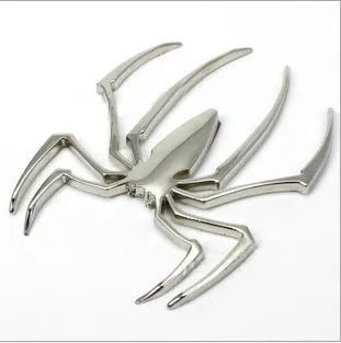 Zinc alloy 3D spider car bumper sticker in metallic finish measuring 7x5 cm