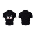 Black men's slim fit T-shirt with printed pleating design on short sleeves for summer wear