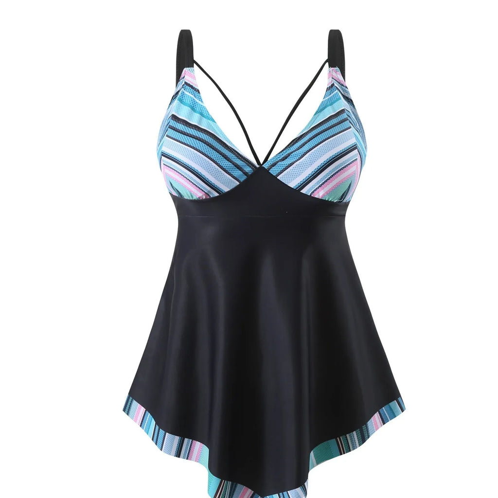 Plus size green two-piece bikini swimsuit with sleeveless top and briefs bottom for swimming sports