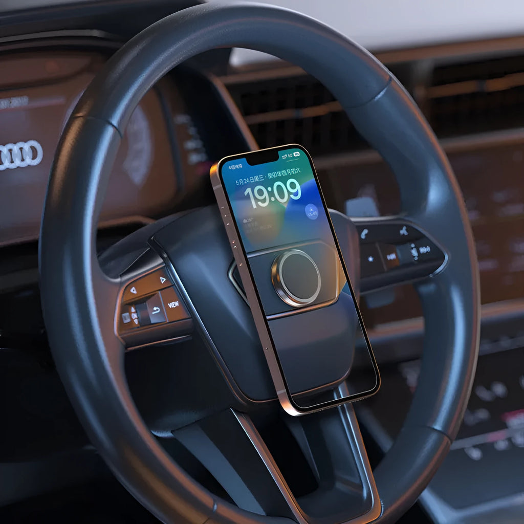 Obsidian black alloy magnetic phone holder with centripetal force design and mounting accessories