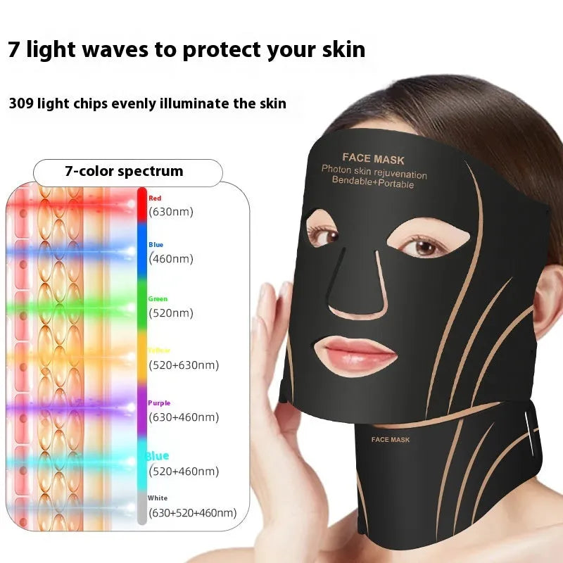 Black and gold IPL LED phototherapy facial mask beauty device with headband and touch screen controls